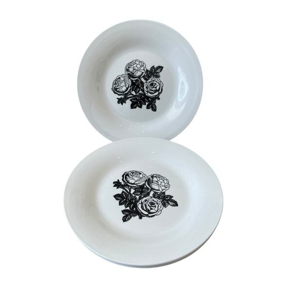 Godinger Floral Salad Plates 7.5in Porcelain Black & White Roses Set of 2 NEW - Picture 6 of 12